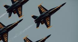 US Navy military airplanes in formation