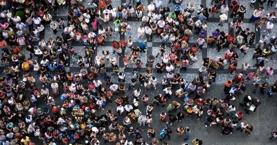 Crowd on public square photographed from above
