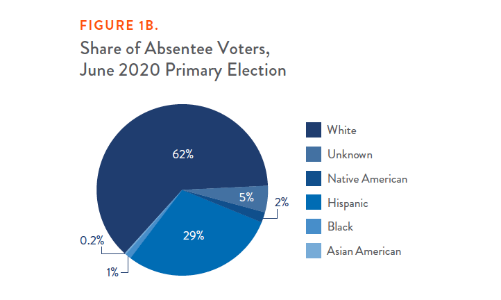 Figure 1B. Share of Absentee Voters, June 2020 Primary Election - Circle Graph
